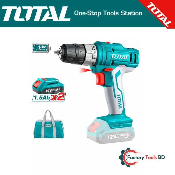 12V Cordless Drill Kit (TDLI1222)  | 25Nm Torque, 2×1.5Ah Batteries, 15+1 Settings & Free Tool Bag