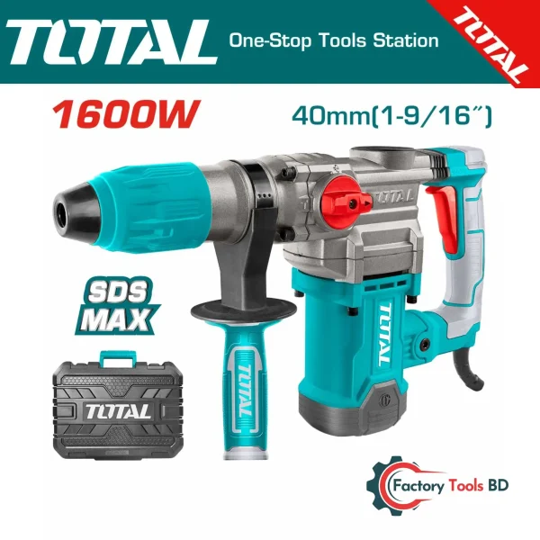 Industrial Rotary Hammer (TH1163855) | 1600W, SDS-MAX, 10J Impact, 40mm Concrete Drilling – Includes 4 Bits & Case
