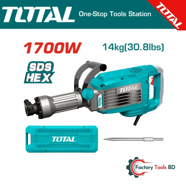 Industrial Demolition Breaker (TH217068) | 1700W, 50J Impact, 1900 BPM – Includes Chisel Bit & Carbon Brushes
