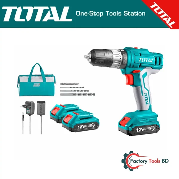 12V Cordless Impact Drill Kit (TIDLI1222) | 25Nm Torque, 2×1.5Ah Batteries, 18+1 Settings & Free Tool Bag