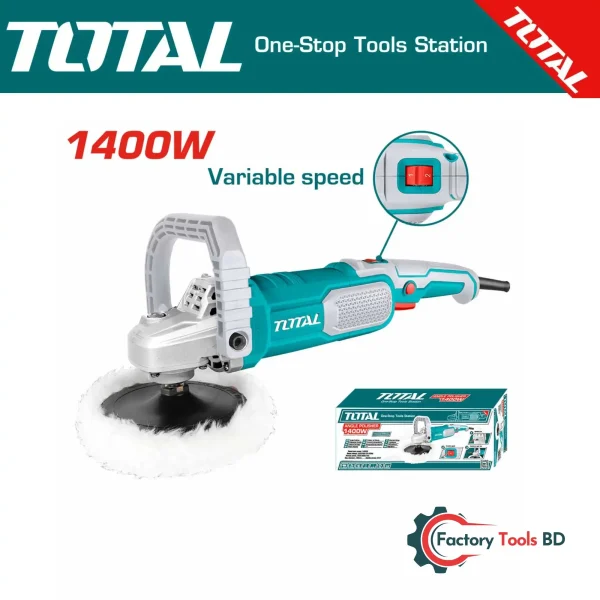 Industrial Angle Polisher (TP11418018) | 1400W, 1500-3600 RPM, 180mm Pad – Includes Polishing Kit & D-Handle